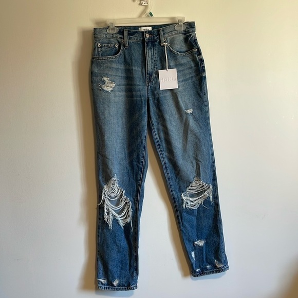 NWT Pistola Distressed Jeans Presley High Roller 28 Blue Denim Straight Fray - Picture 3 of 15